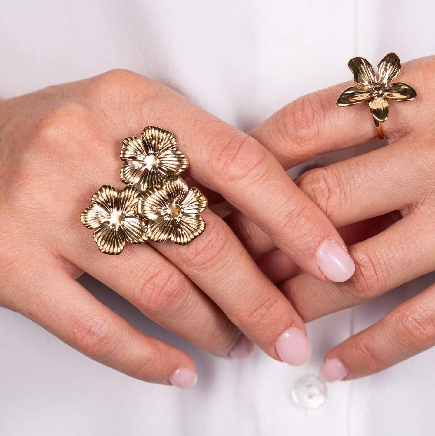 Bague réglable fleur XL Clara | Acier inoxydable