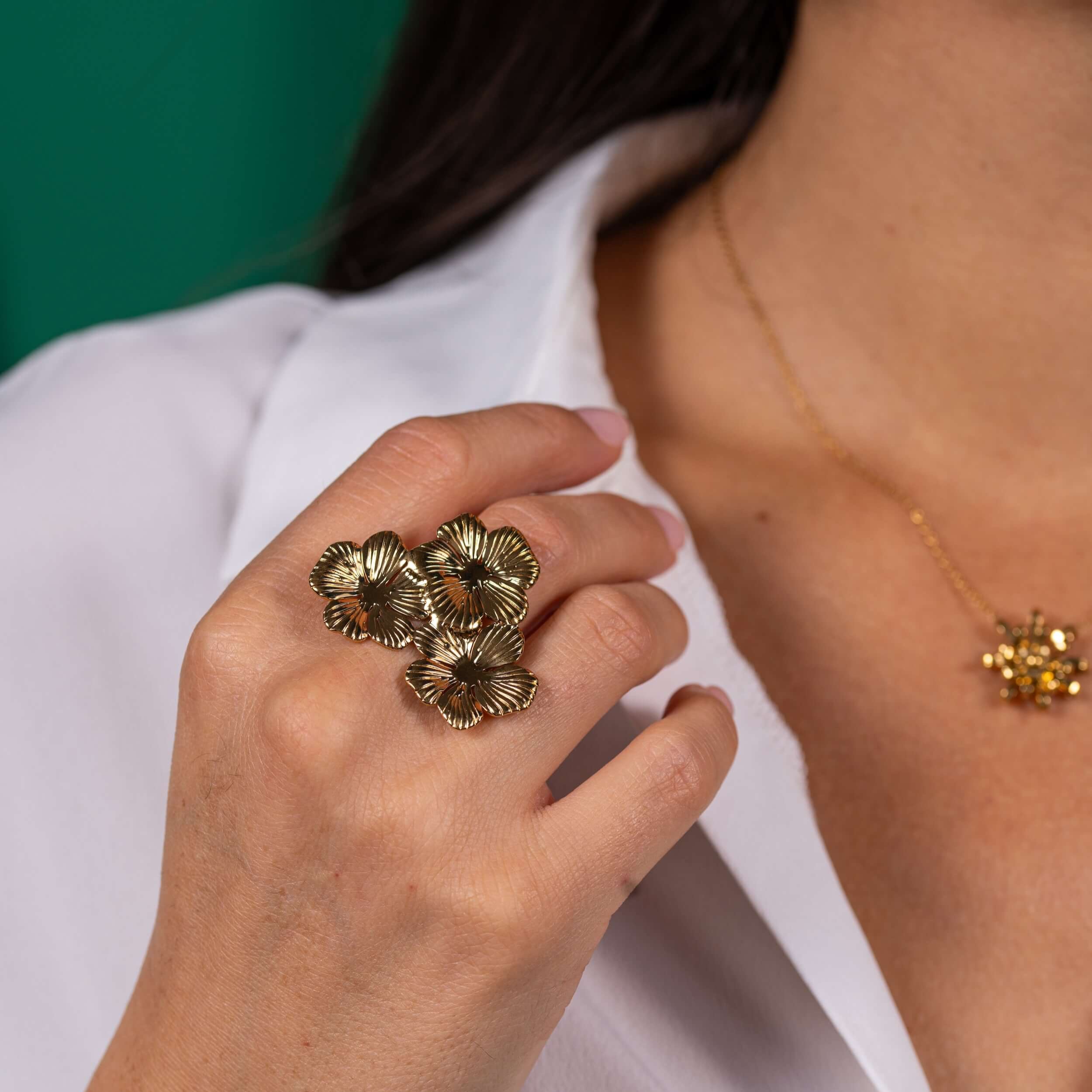 Bague réglable fleur XL Clara | Acier inoxydable