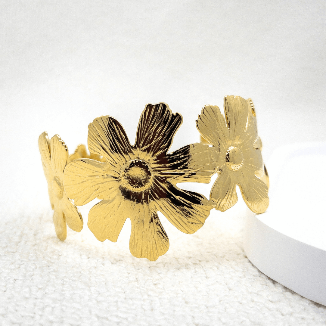 Bracelet jonc fleurs Basile | Acier inoxydable