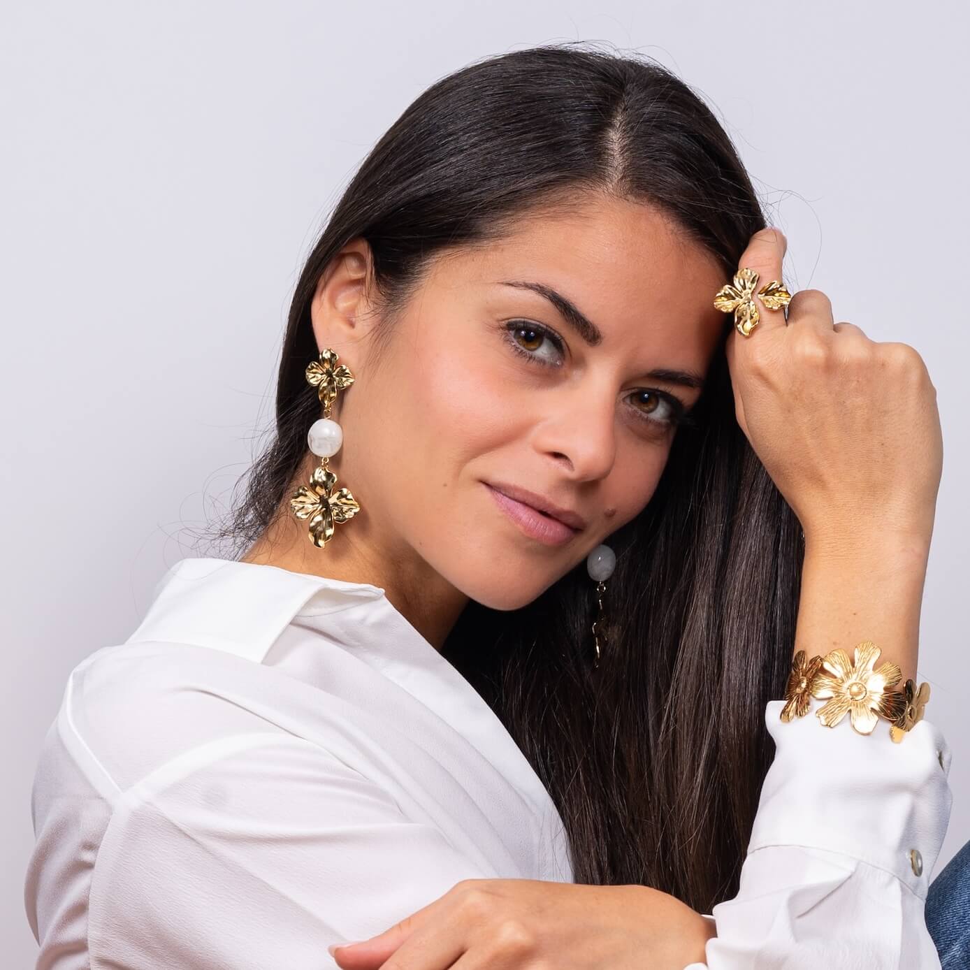 Bracelet jonc fleurs Basile | Acier inoxydable