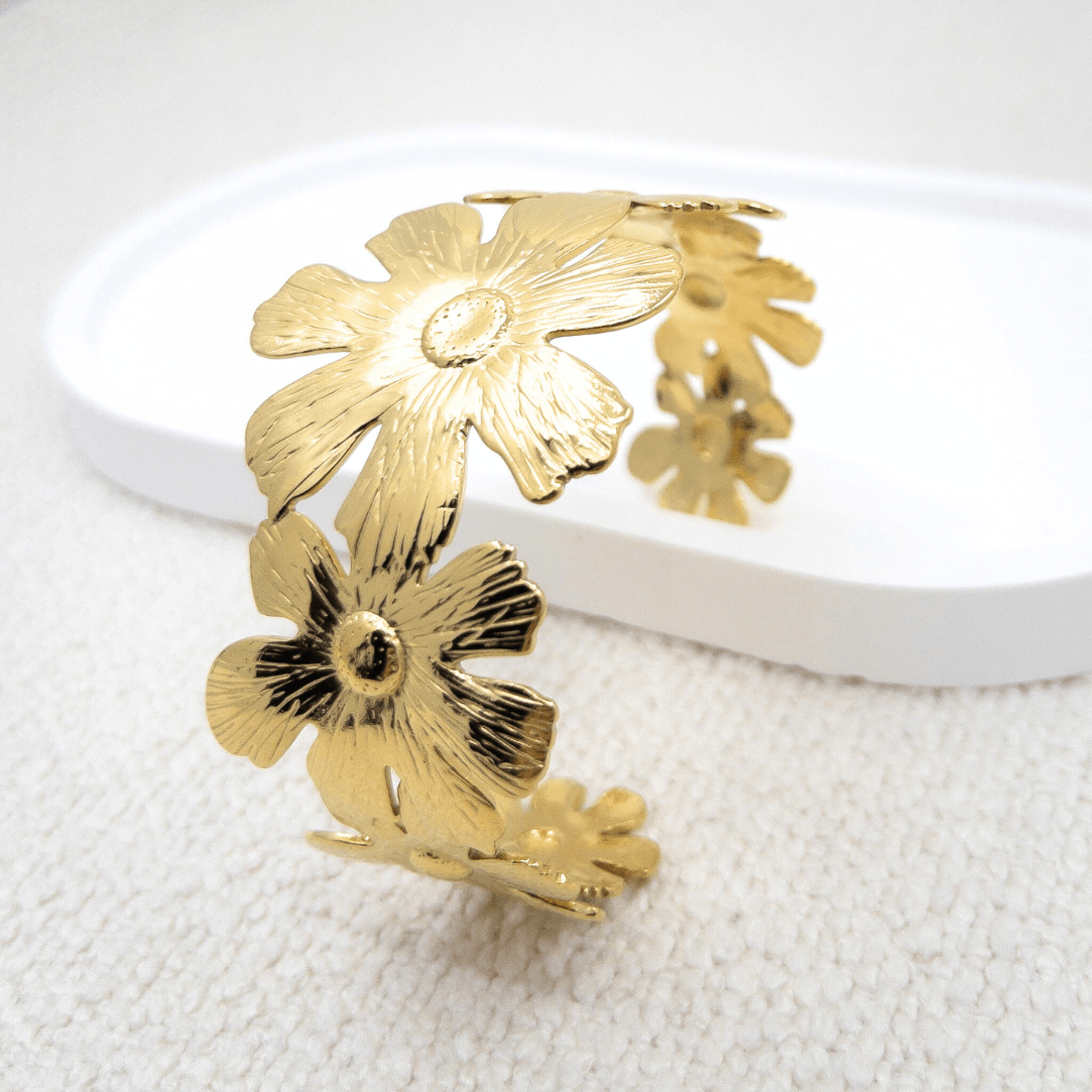 Bracelet jonc fleurs Basile | Acier inoxydable