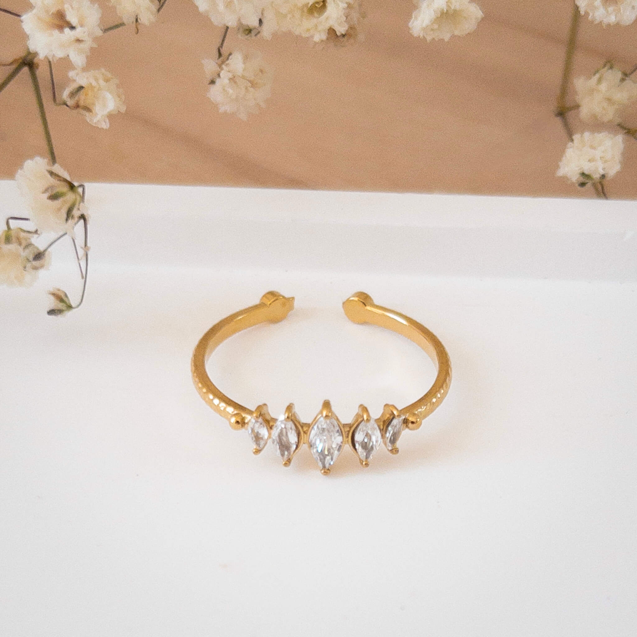 Bague 5 oxydes de zirconium Séraphine | Acier inoxydable