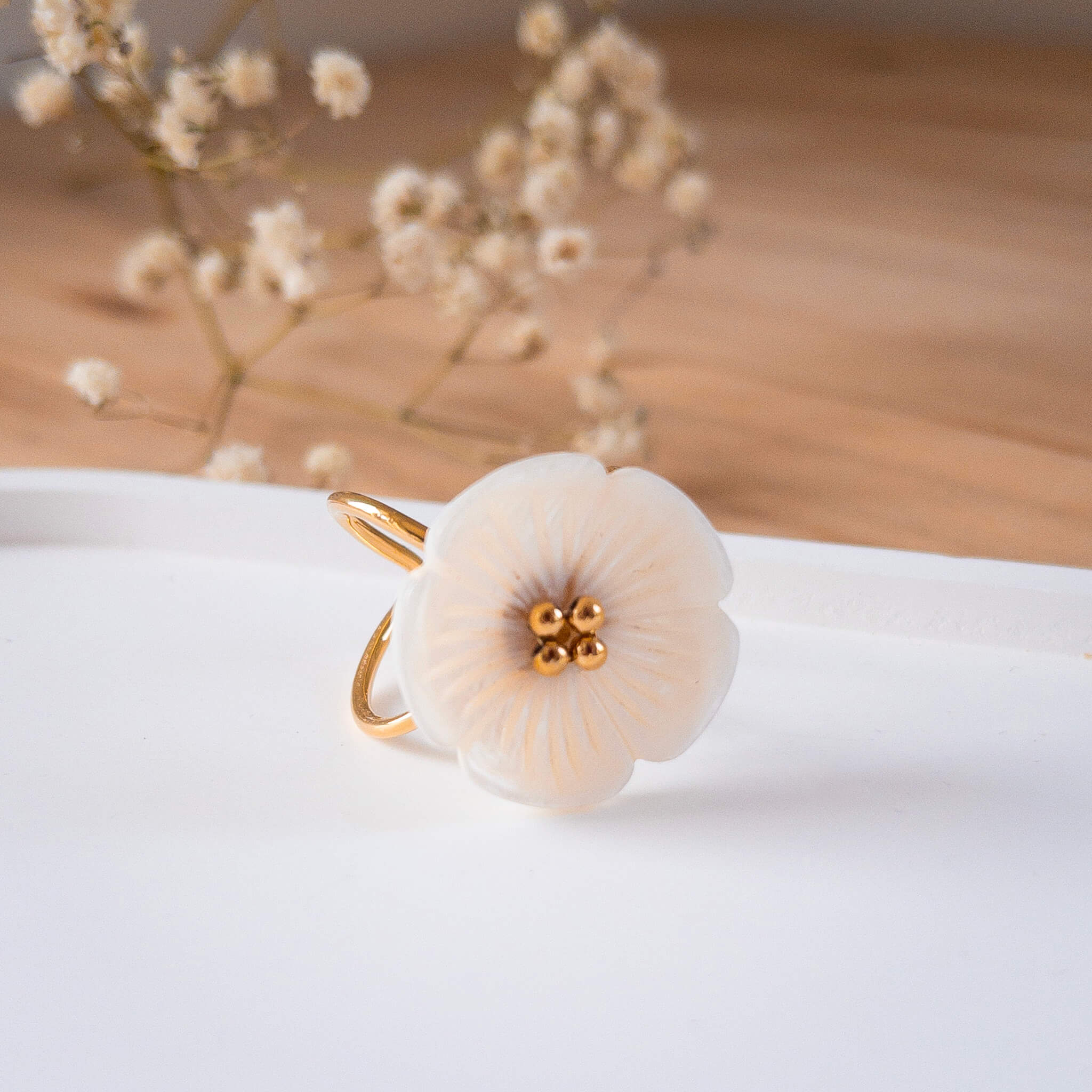 Bague fleur blanche Juliette | Acier inoxydable