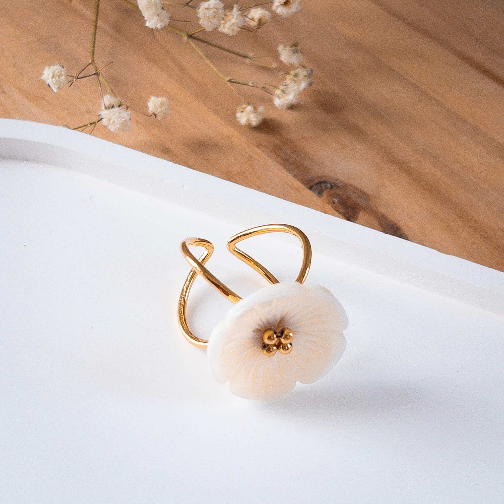 Bague fleur blanche Juliette | Acier inoxydable