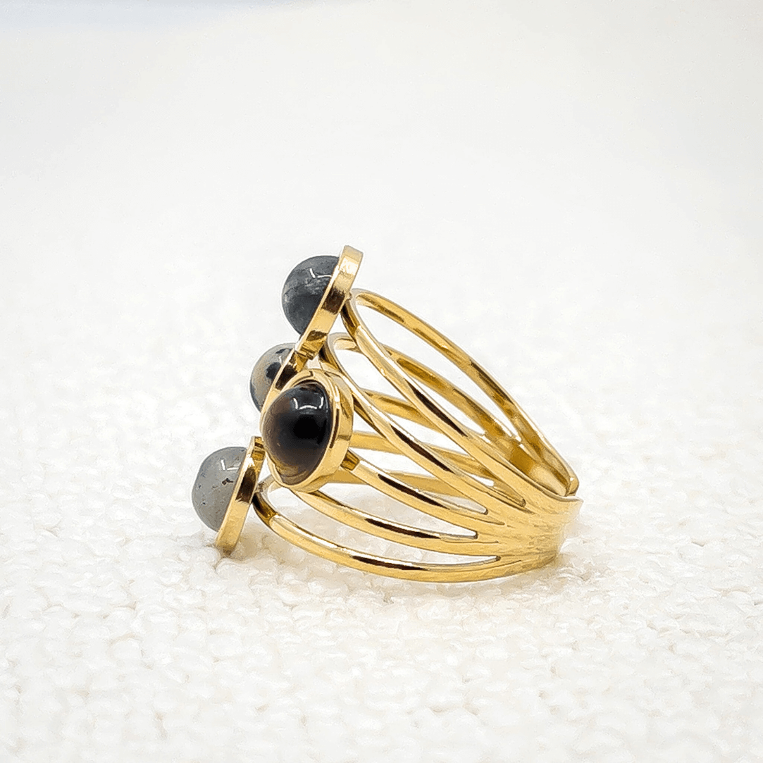 Bague réglable Diane | Pierres naturelles et acier inoxydable