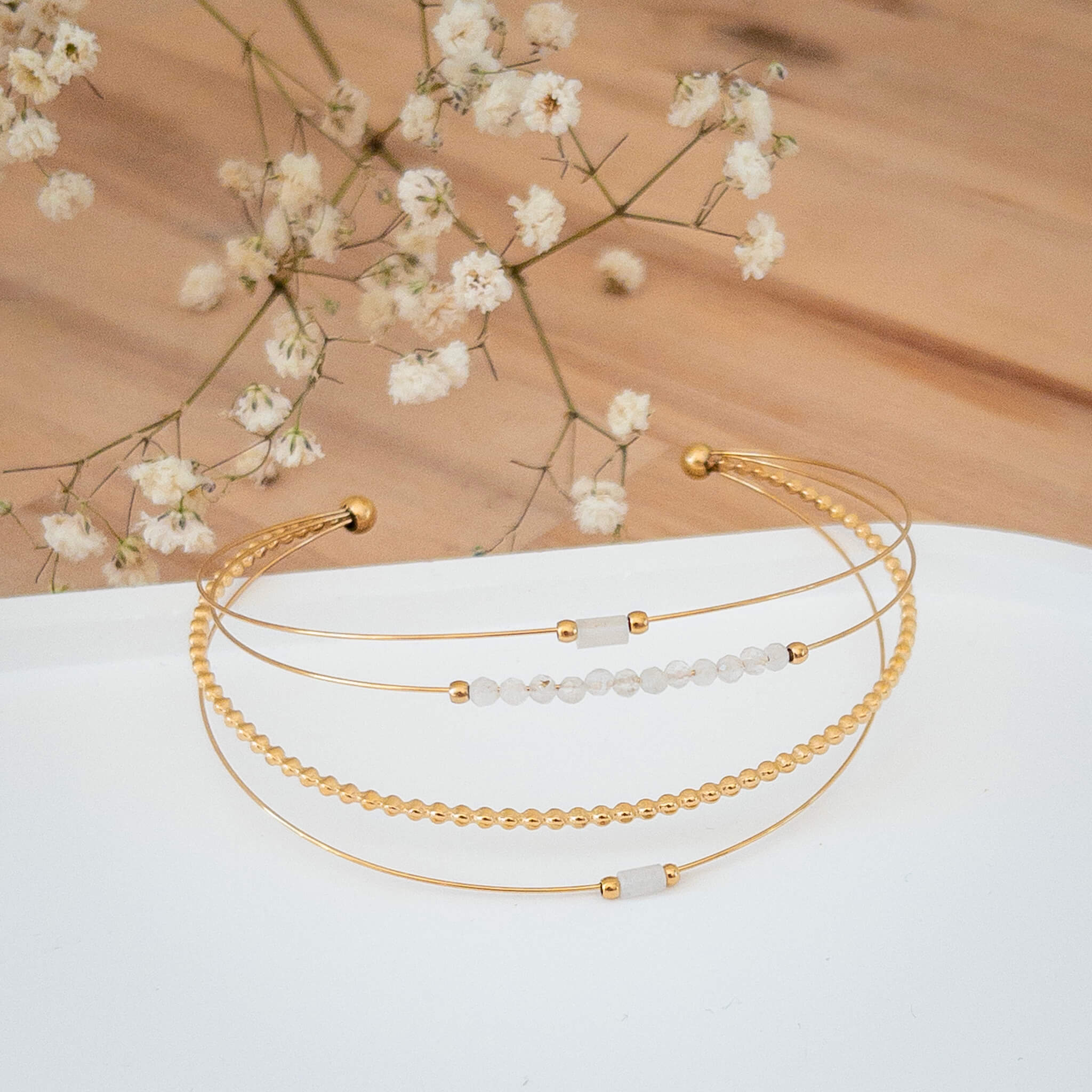 Semainier perles blanches Suzanne | Acier inoxydable