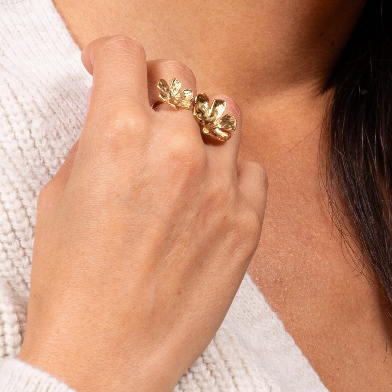 Bague double fleurs Eve | Acier inoxydable