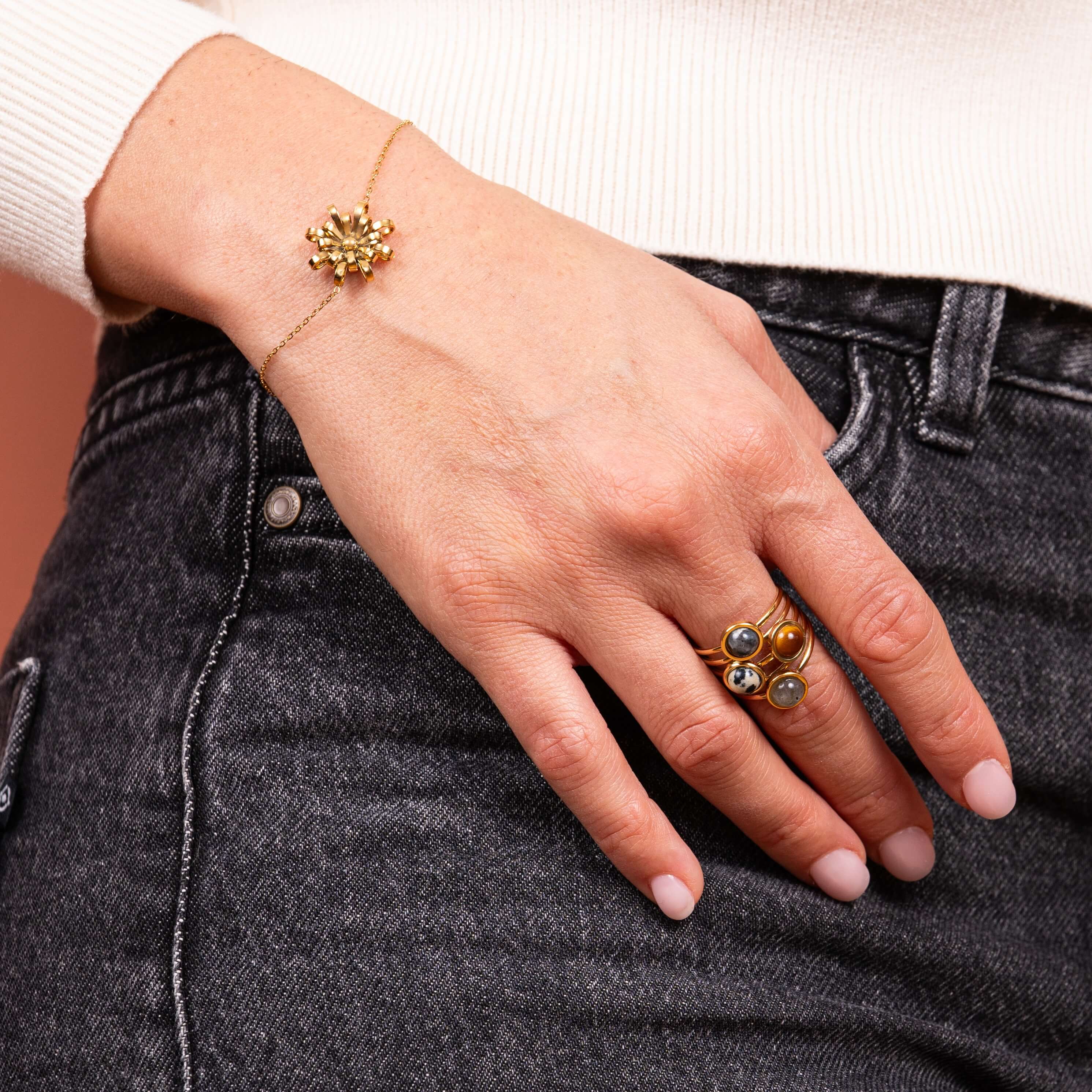 Bague réglable Diane | Pierres naturelles et acier inoxydable