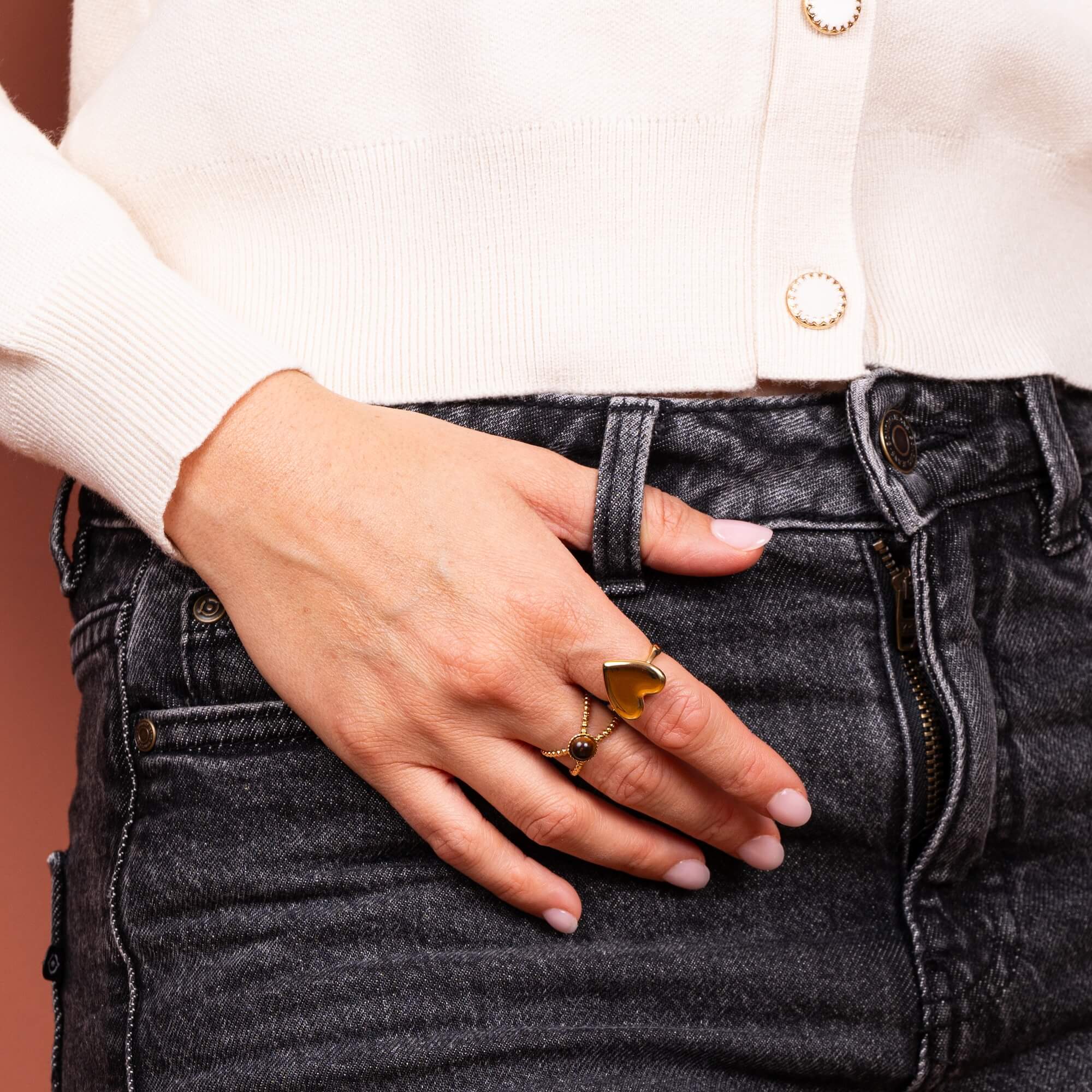 Bague torsadée cabochon coloré Ambre | Acier inoxydable