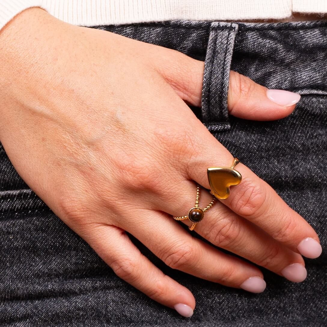 Bague torsadée cabochon coloré Ambre | Acier inoxydable