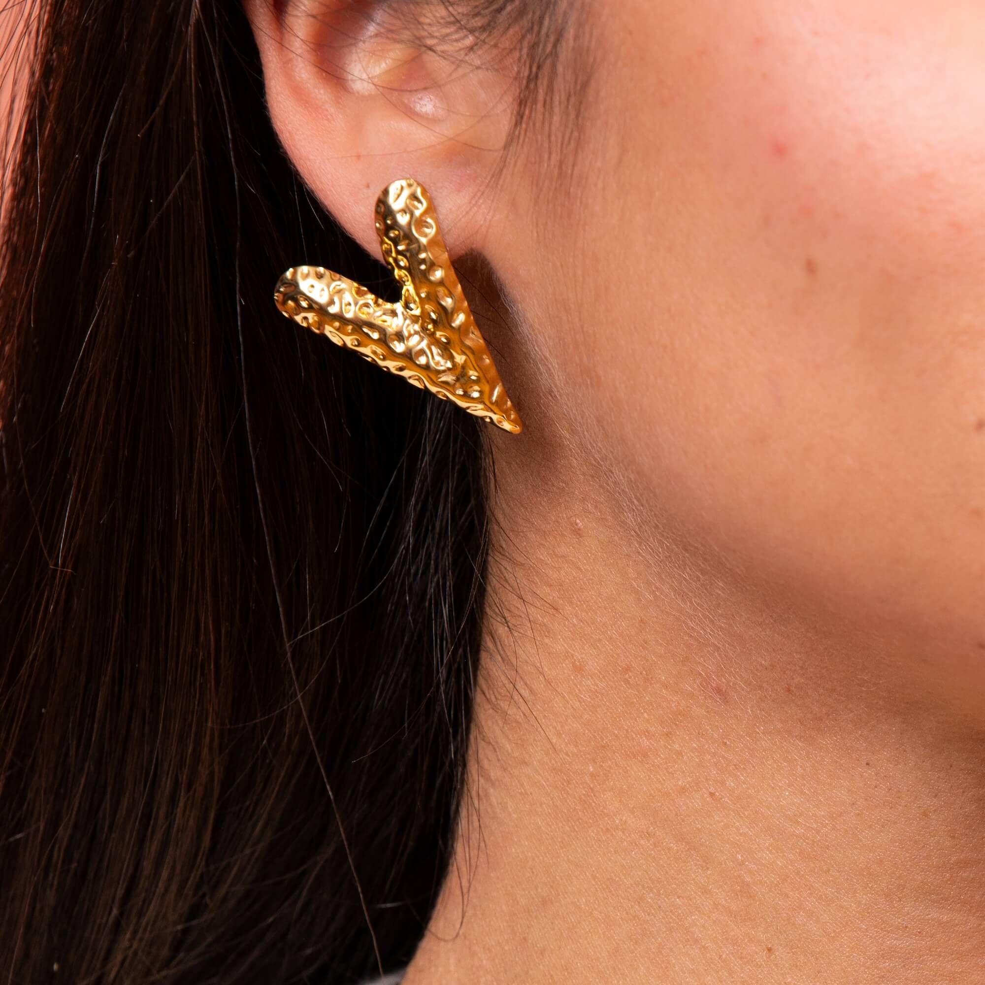 Boucles d'oreilles coeur martelé Octavie | Acier inoxydable