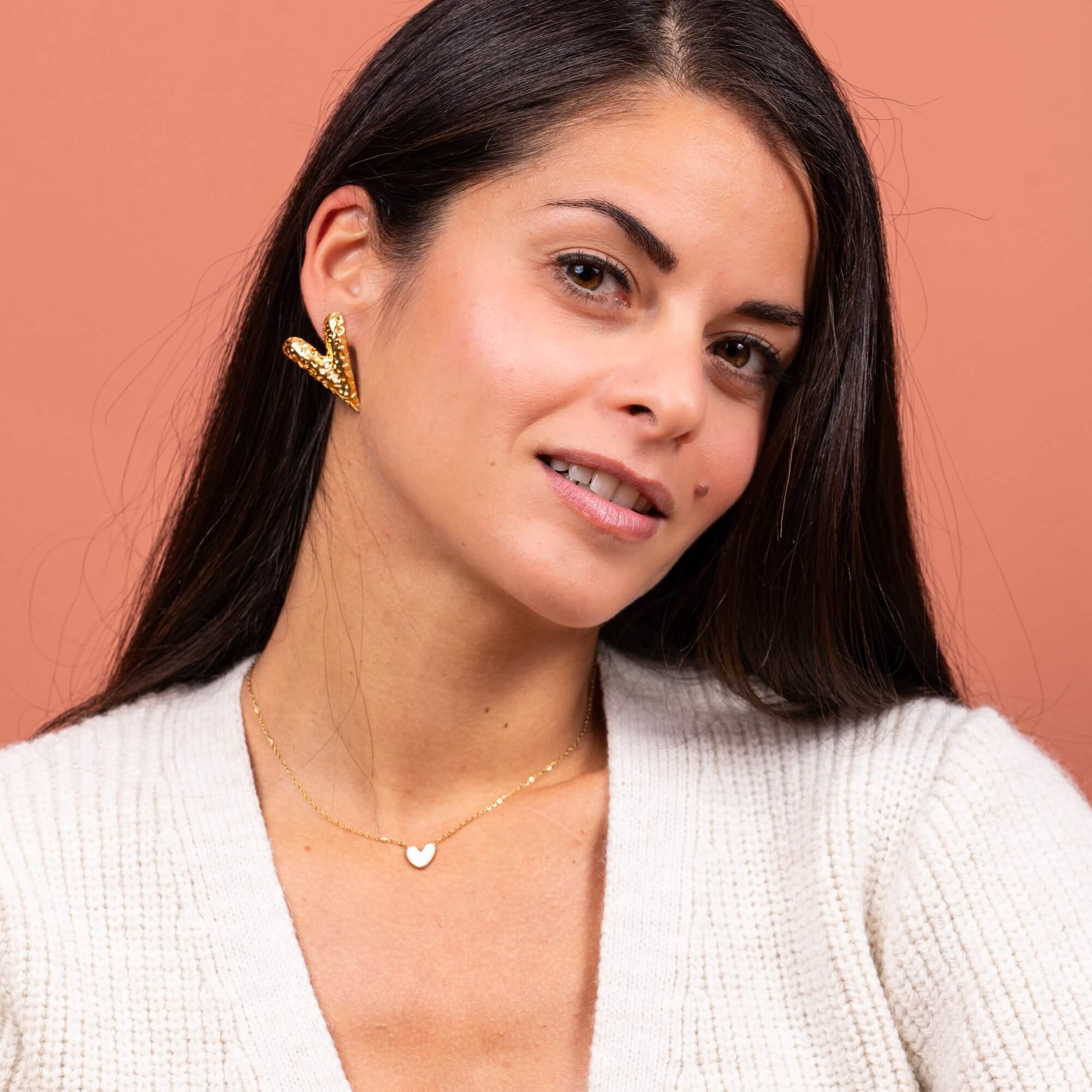 Boucles d'oreilles coeur martelé Octavie | Acier inoxydable