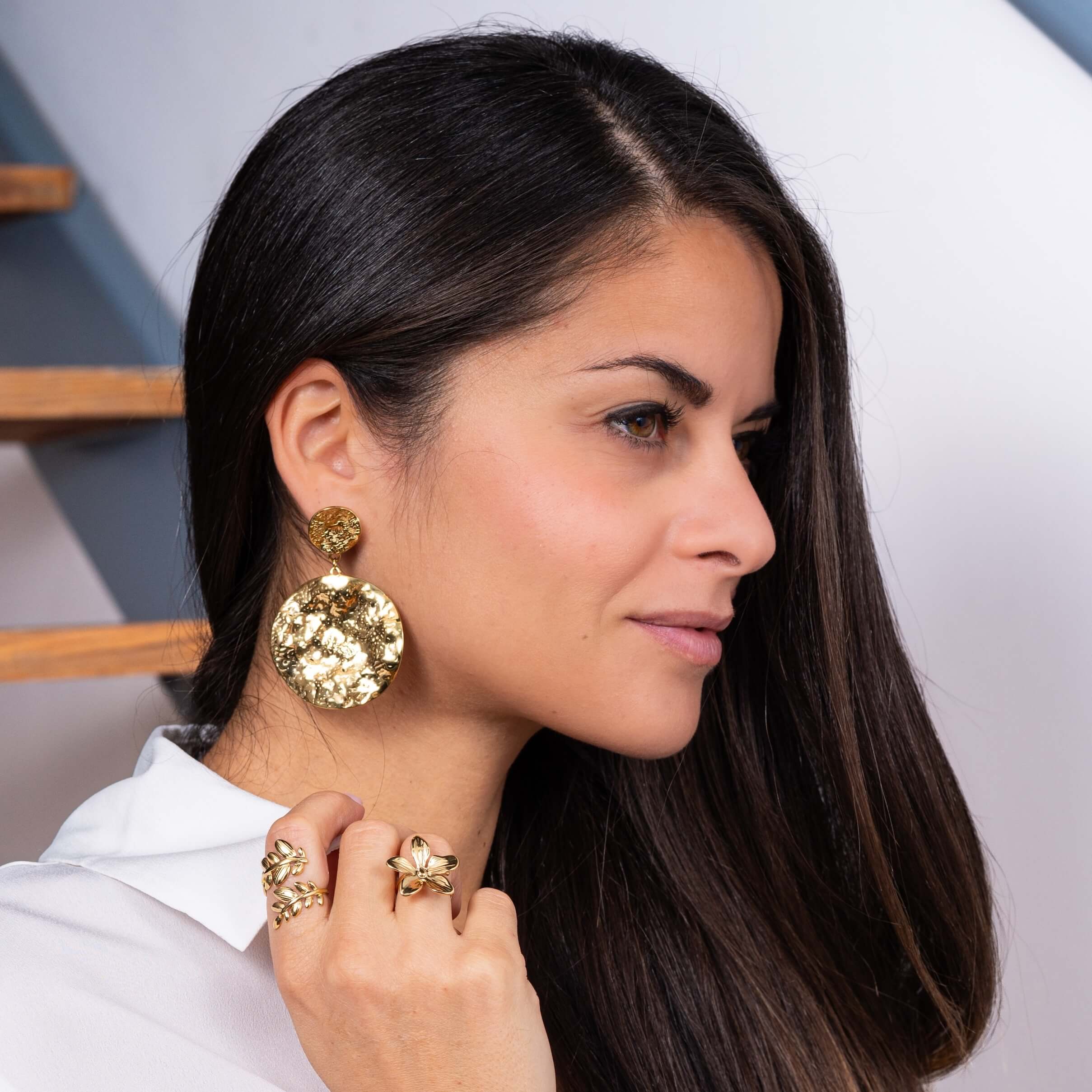 Boucles d'oreilles martelées Louise | Acier inoxydable
