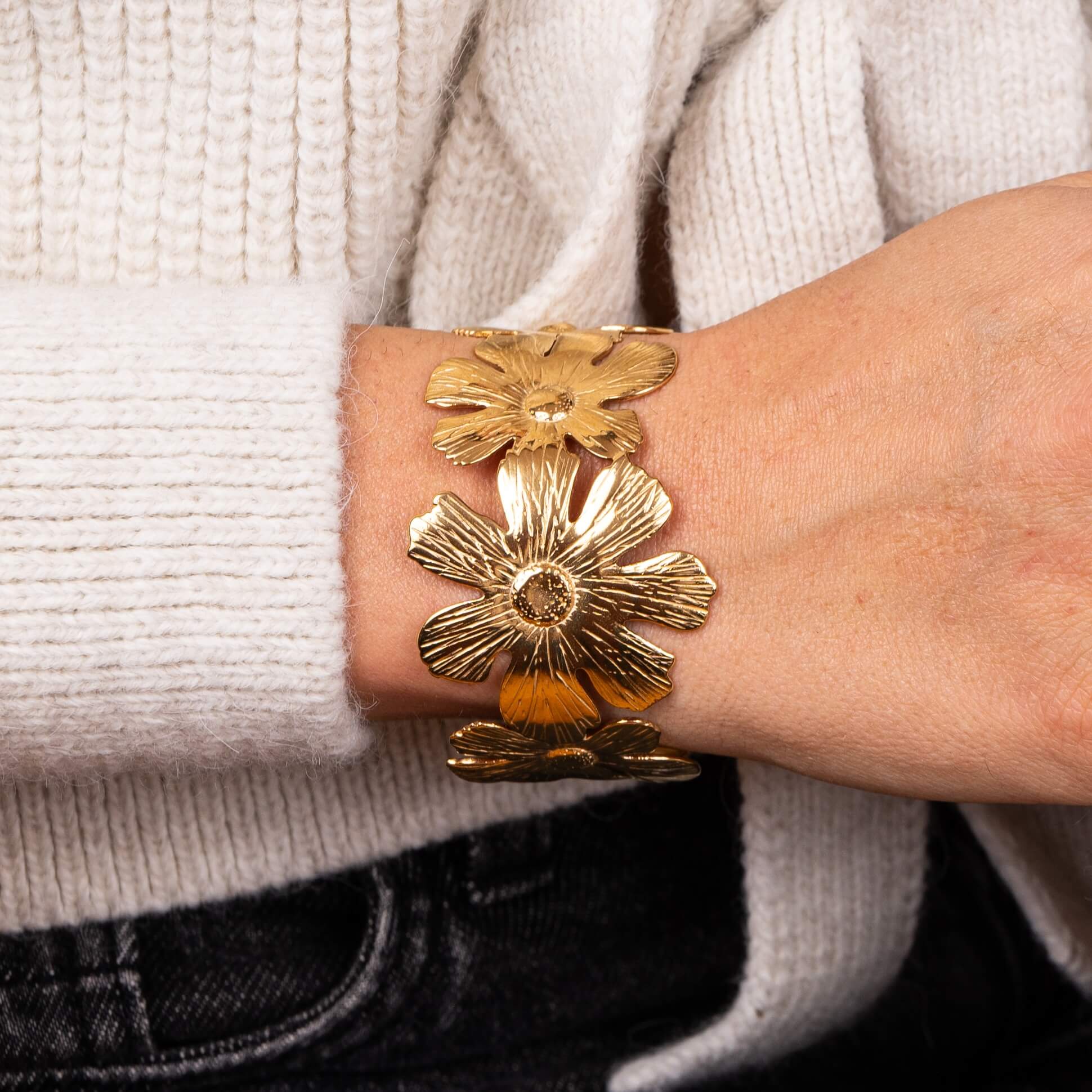 Bracelet jonc fleurs Basile | Acier inoxydable